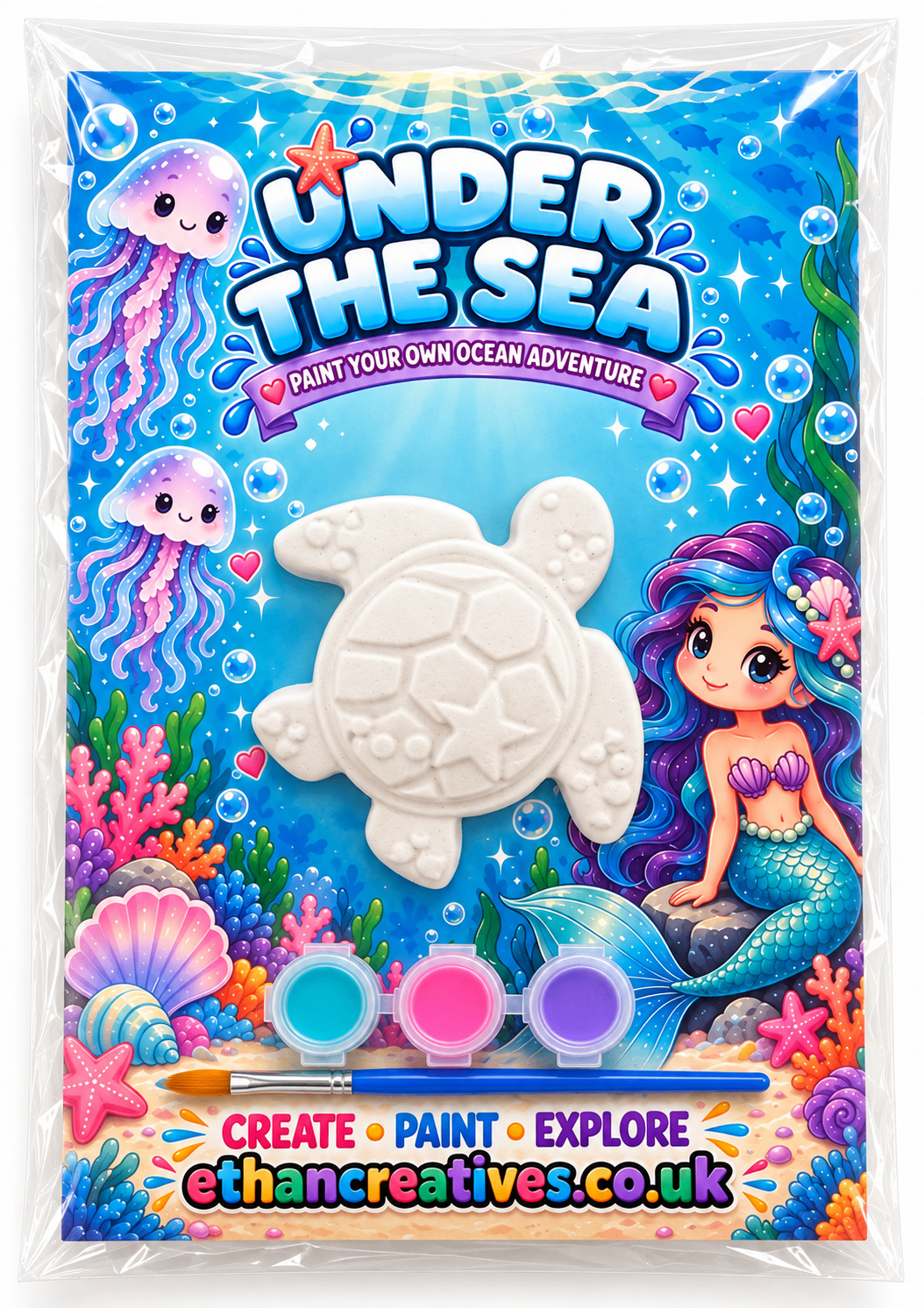 Under the Sea Sea Turtle Paint Your Own Plaster Kit with plaster figure, three paints and paintbrush