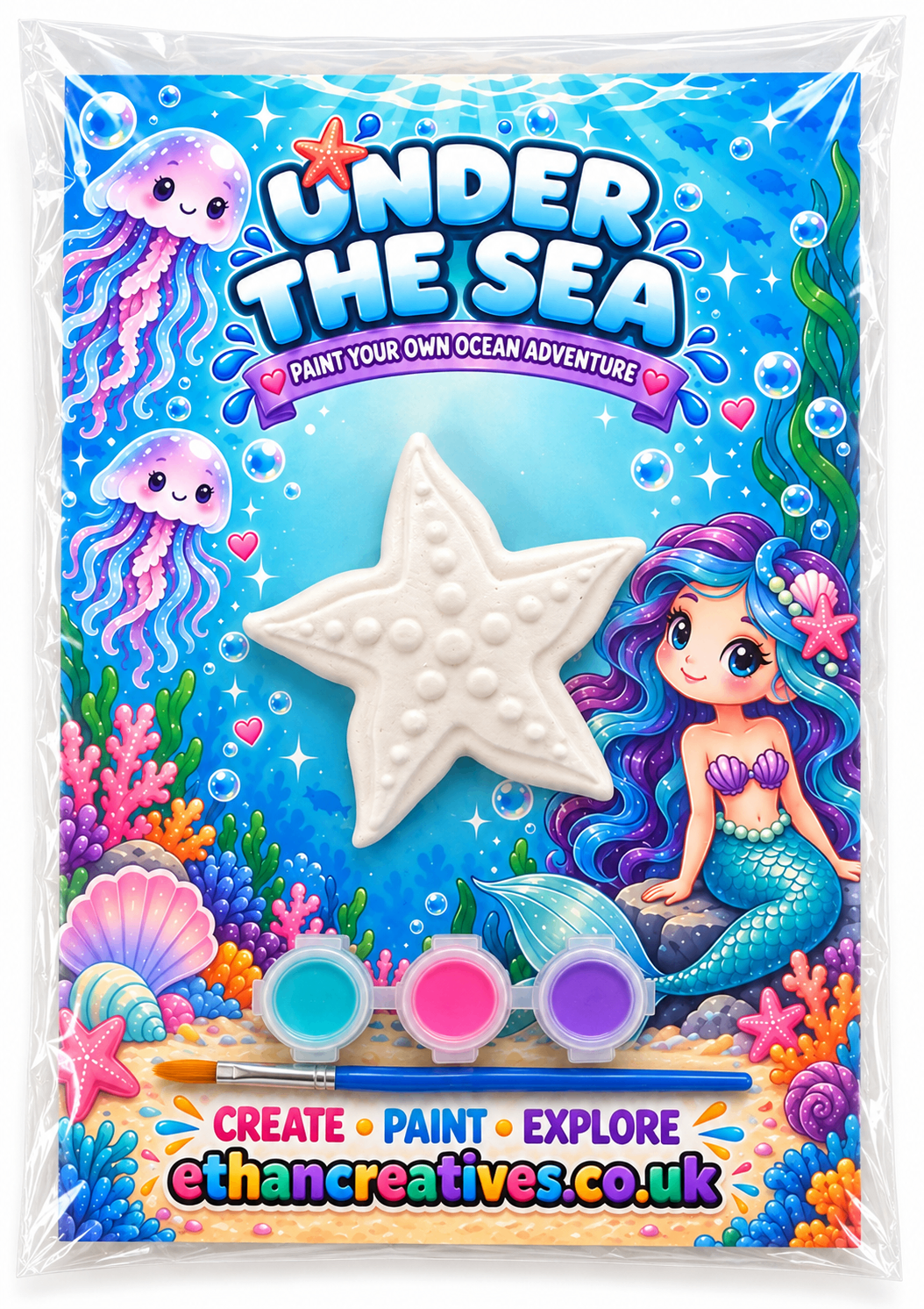 Under the Sea Starfish Paint Your Own Plaster Kit with plaster figure, three paints and paintbrush